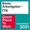 Auszeichnungssiegel „Beste Arbeitgeber ITK – Great Place to Work Deutschland 2021“. | Award badge