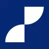 Continia-Logo mit zwei weißen, viertelkreisförmigen Elementen auf dunkelblauem Quadrat. | Continia logo with two white quarter-circle shapes on a dark blue square.