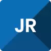 Jet Reports-Logo mit weißen Buchstaben „JR“ auf blauem, quadratischem Hintergrund in verschiedenen Blautönen. | Jet Reports logo with white letters